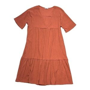 Zara Deep Orange V Neckline Short Sleeve Midi Dress US L